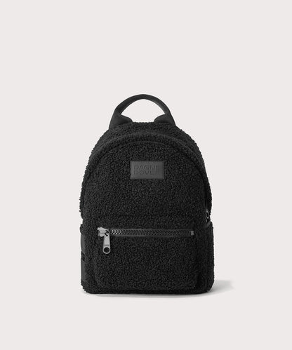Dakota Small backpack pack in a black In a Faux Shearling a soft, wool-like plush made with recycled materials