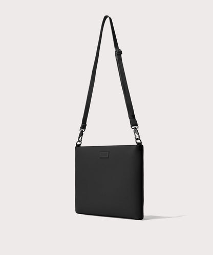 14 inch laptop shoulder bag in a black seen from the angle view.