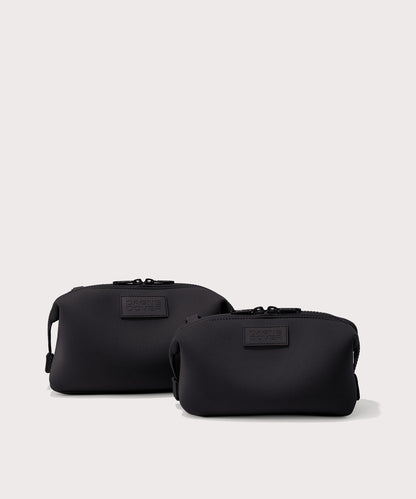 Dagne Dover Small and Large Hunter Toiletry Bags in black.