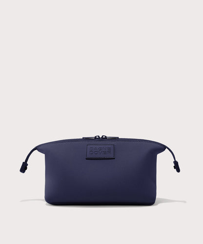 Dagne Dover Large Hunter Toiletry Bag in dark blue with sides unclipped.