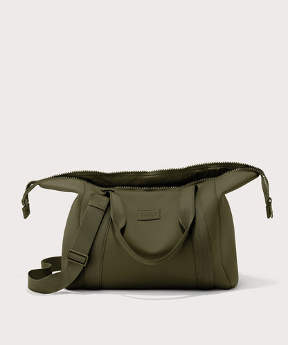 Large Landon Carryall in dark green unzipped