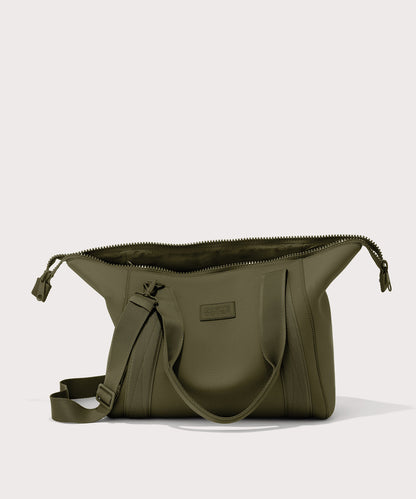 Large Landon Carryall in dark green unzipped