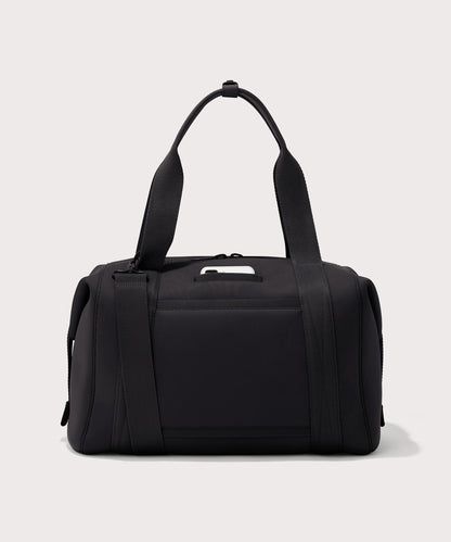 Large Landon Carryall in black, displaying an exterior phone pocket