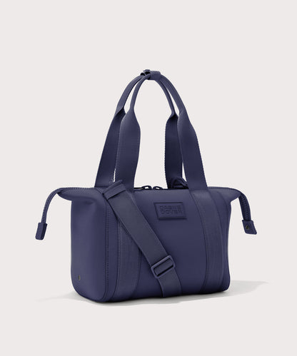 small Landon Carryall in dark blue with zippers unbuckled