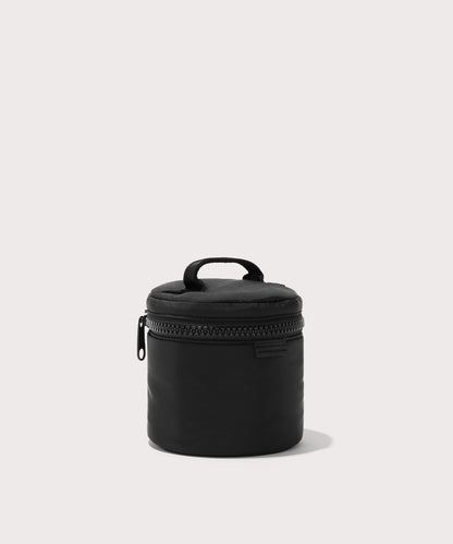 Dagne Dover small Mila Toiletry Pouch in black seen from an angle.